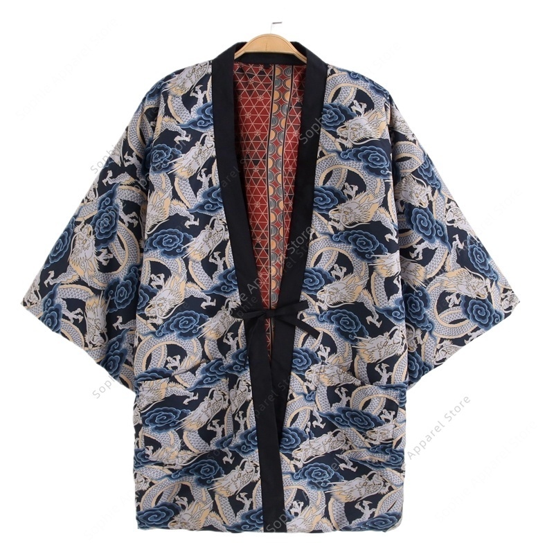 Traditional Winter Japanese Clothing - Outono inverno japonês dragão impressão hanten