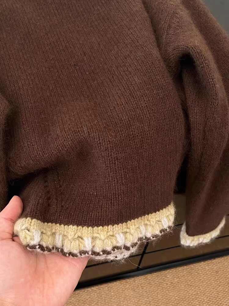 Feminino marrom retalhos pulôv - Winter Cloth avaliação e preço
