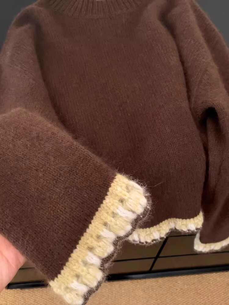 Feminino marrom retalhos pulôv - Winter Cloth avaliação e preço